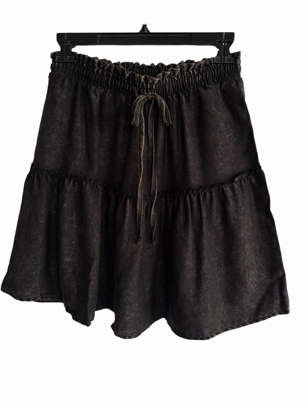 Zenana Womens Size M Black Acid Wash Tiered Mini Short Skirt Tencel New